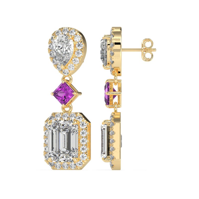 Multi Shape Halo Antique Dangle Earrings