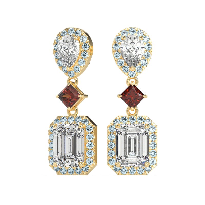 Multi Shape Halo Antique Dangle Earrings