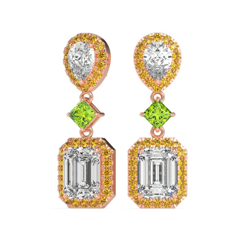 Multi Shape Halo Antique Dangle Earrings