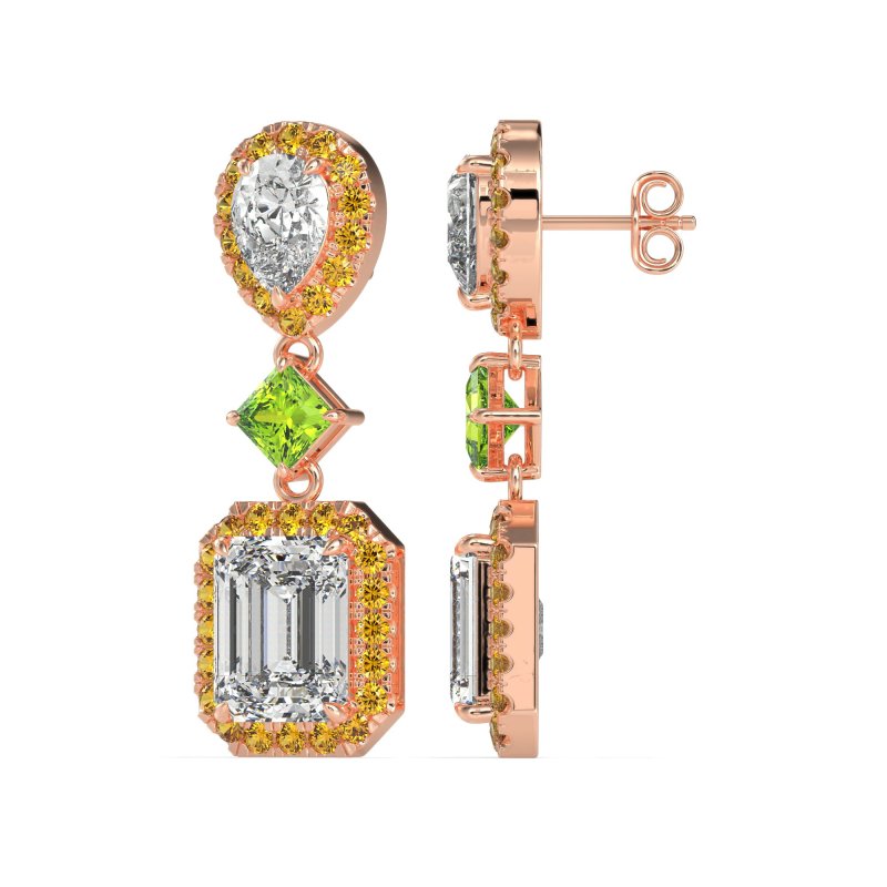 Multi Shape Halo Antique Dangle Earrings