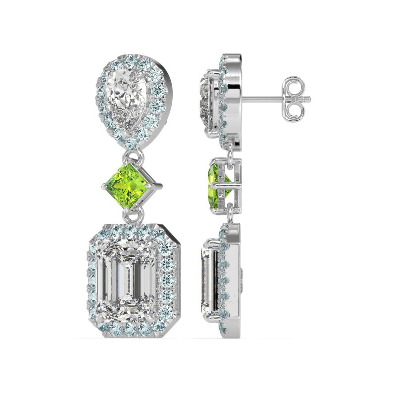 Multi Shape Halo Antique Dangle Earrings