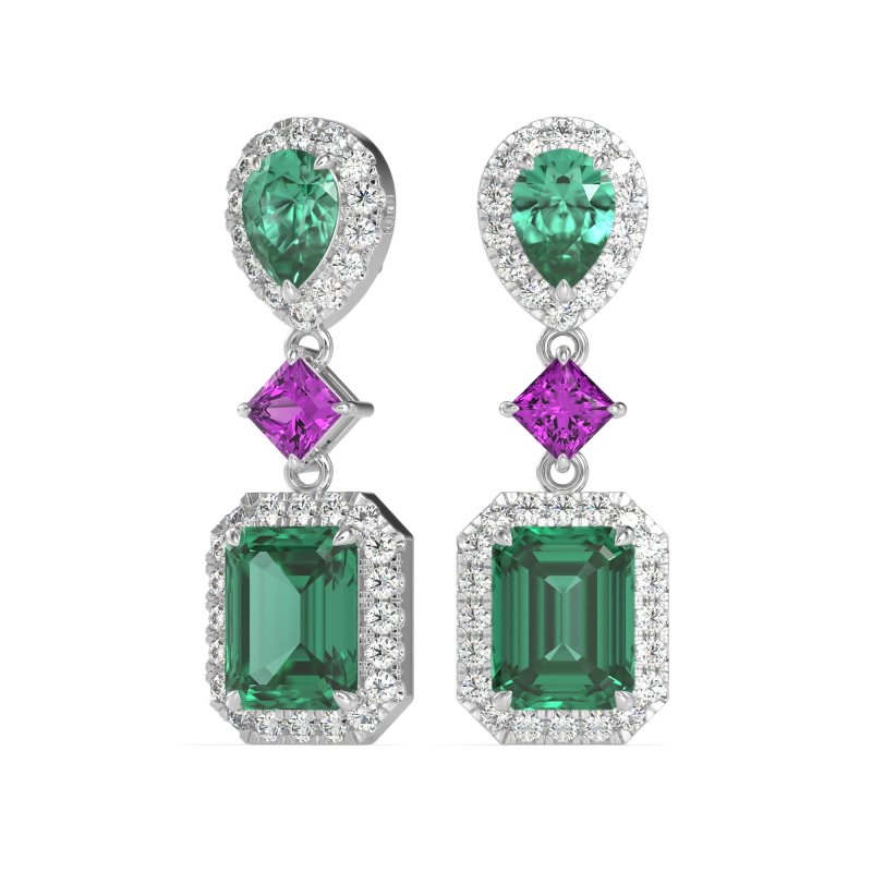 Multi Shape Halo Antique Dangle Earrings