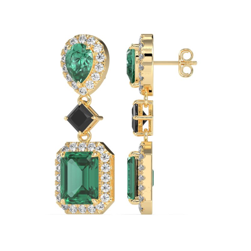 Multi Shape Halo Antique Dangle Earrings