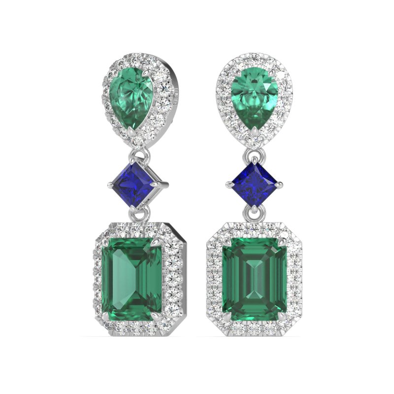 Multi Shape Halo Antique Dangle Earrings