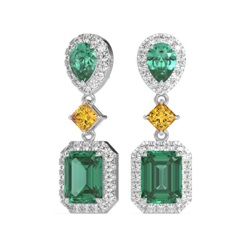 Multi Shape Halo Antique Dangle Earrings