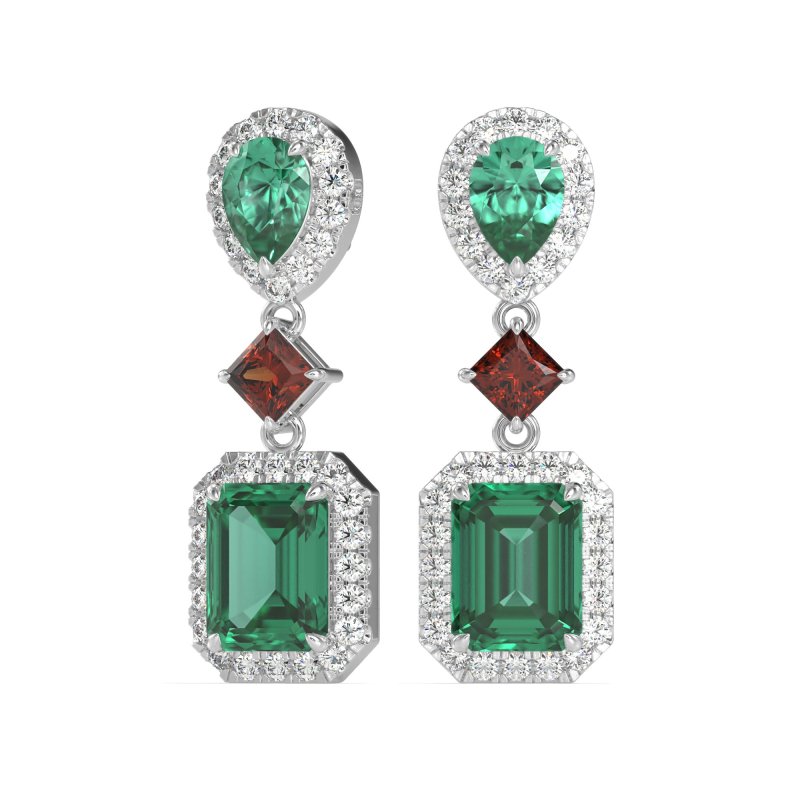 Multi Shape Halo Antique Dangle Earrings