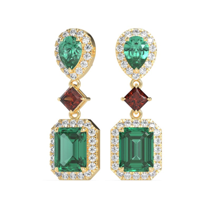 Multi Shape Halo Antique Dangle Earrings