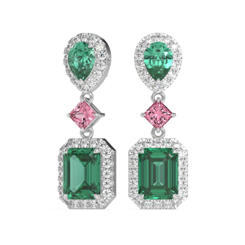Multi Shape Halo Antique Dangle Earrings