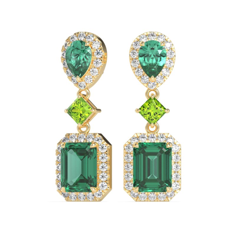Multi Shape Halo Antique Dangle Earrings
