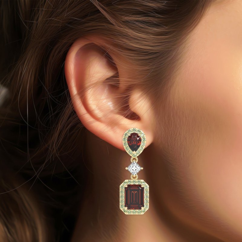 Multi Shape Halo Antique Dangle Earrings