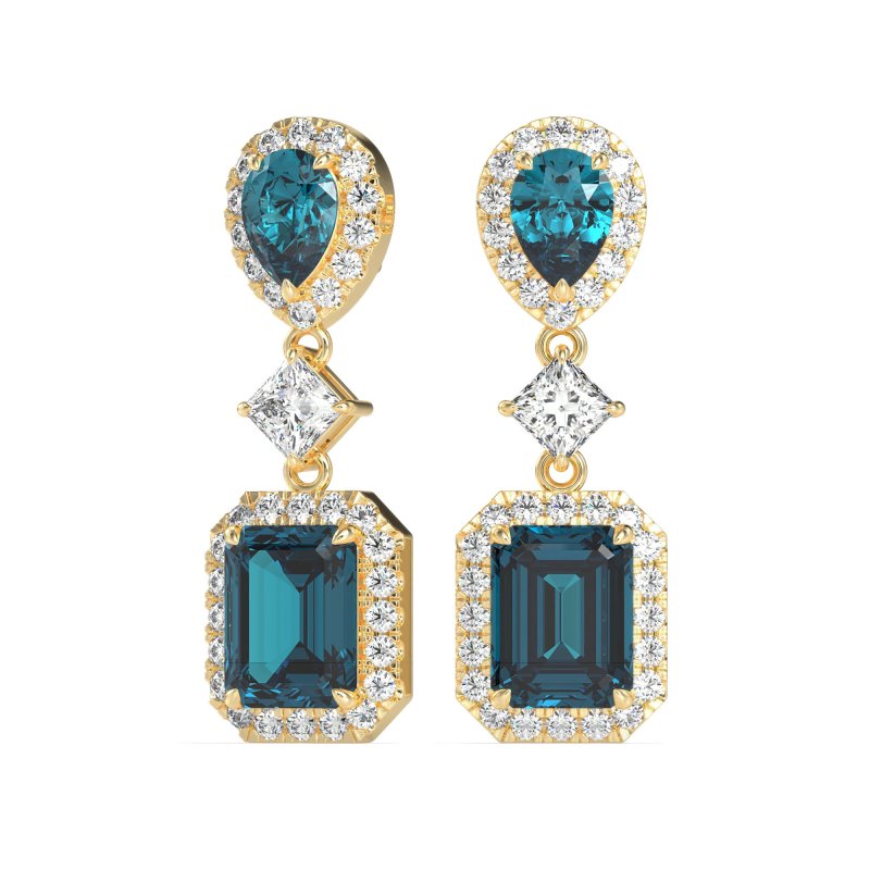 Multi Shape Halo Antique Dangle Earrings