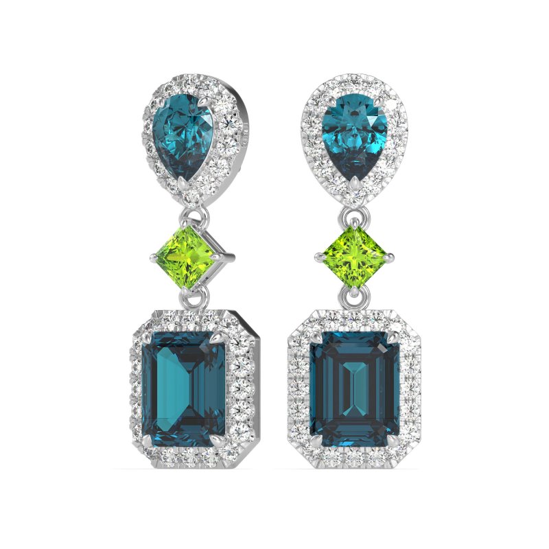 Multi Shape Halo Antique Dangle Earrings