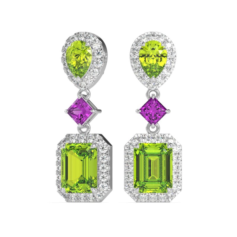 Multi Shape Halo Antique Dangle Earrings