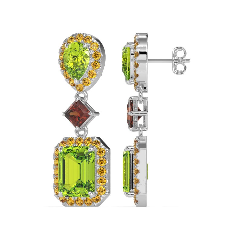 Multi Shape Halo Antique Dangle Earrings