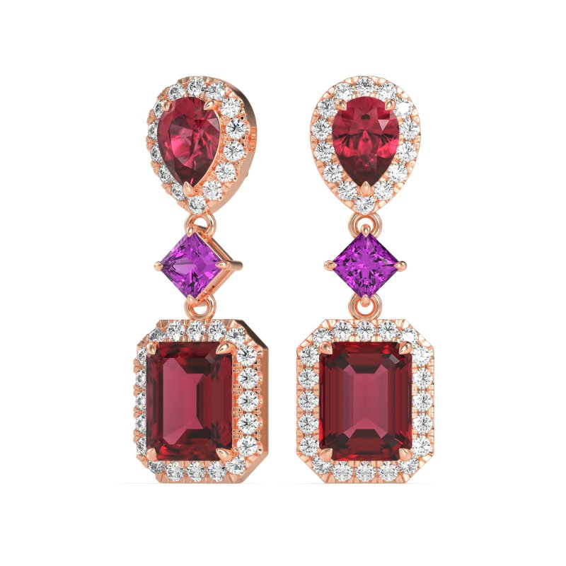 Multi Shape Halo Antique Dangle Earrings