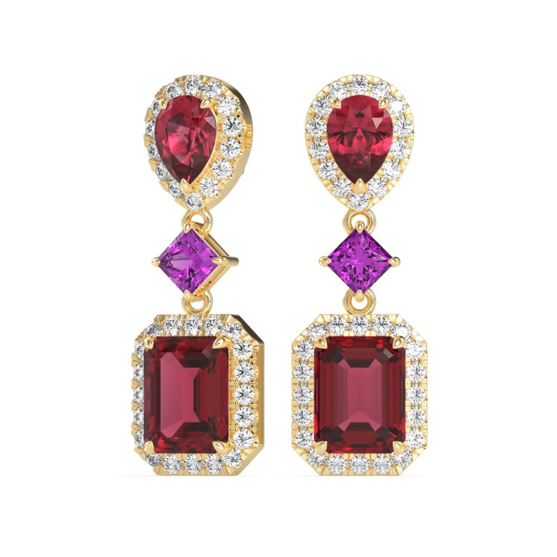 Multi Shape Halo Antique Dangle Earrings