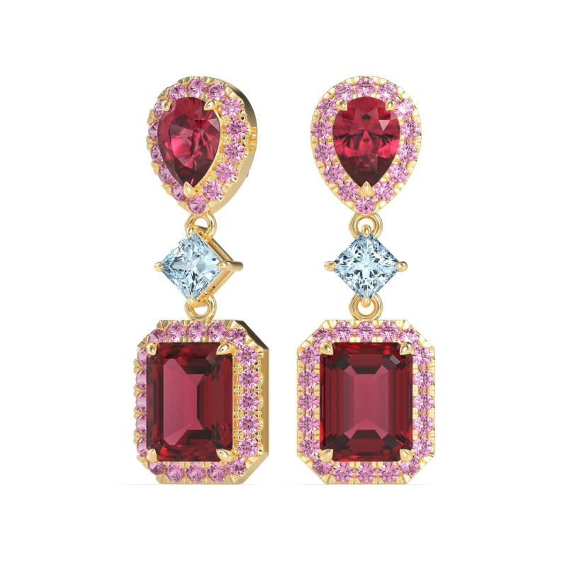 Multi Shape Halo Antique Dangle Earrings