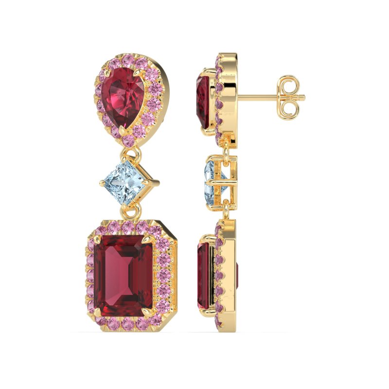 Multi Shape Halo Antique Dangle Earrings