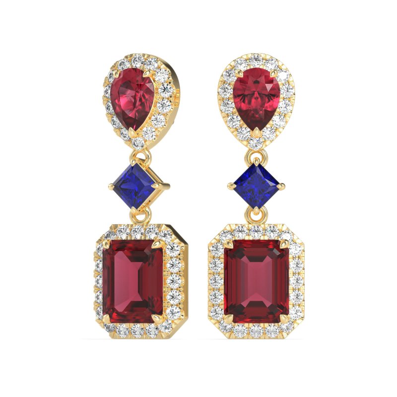 Multi Shape Halo Antique Dangle Earrings