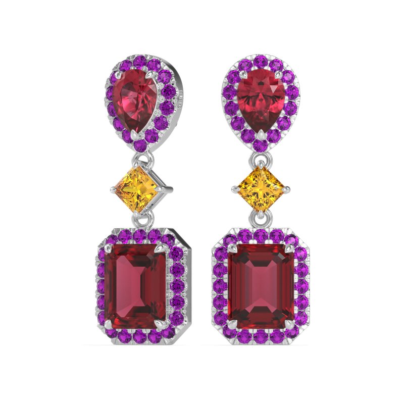 Multi Shape Halo Antique Dangle Earrings