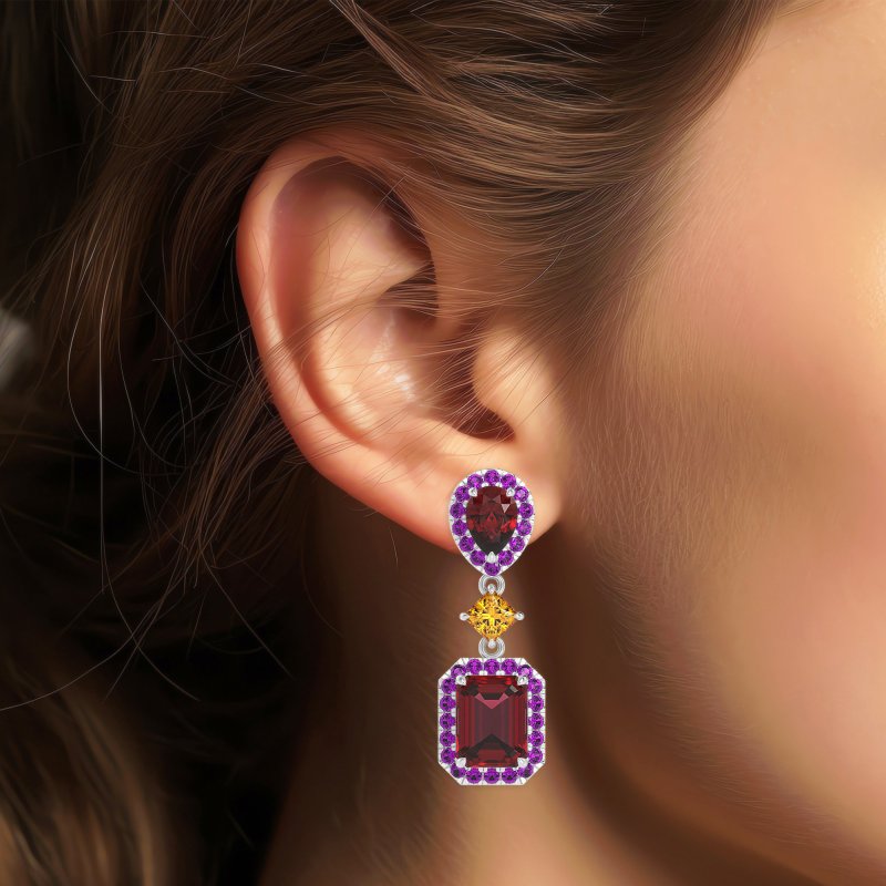 Multi Shape Halo Antique Dangle Earrings