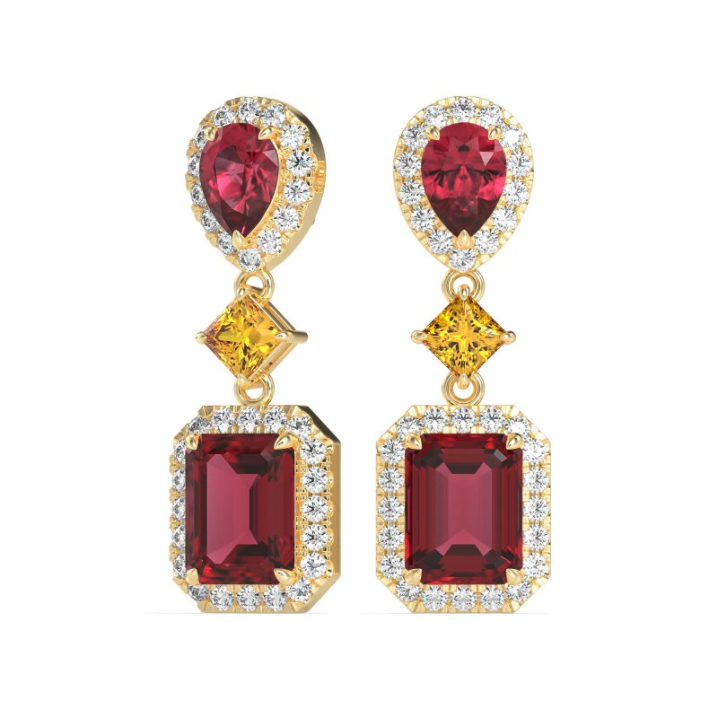 Multi Shape Halo Antique Dangle Earrings