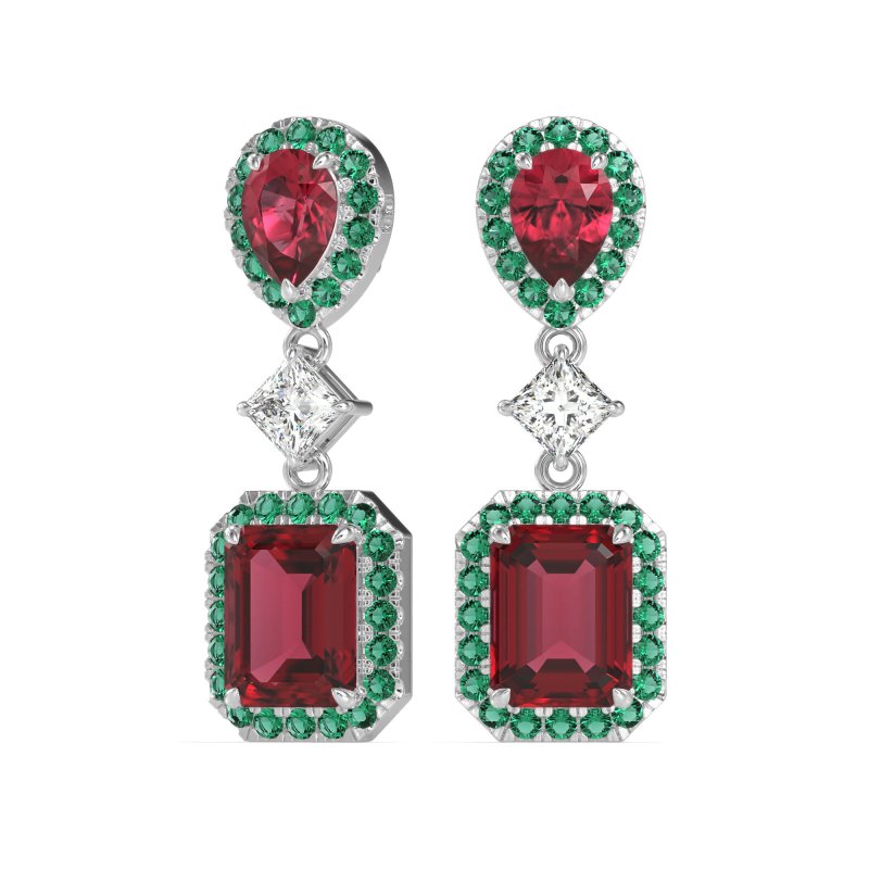 Multi Shape Halo Antique Dangle Earrings