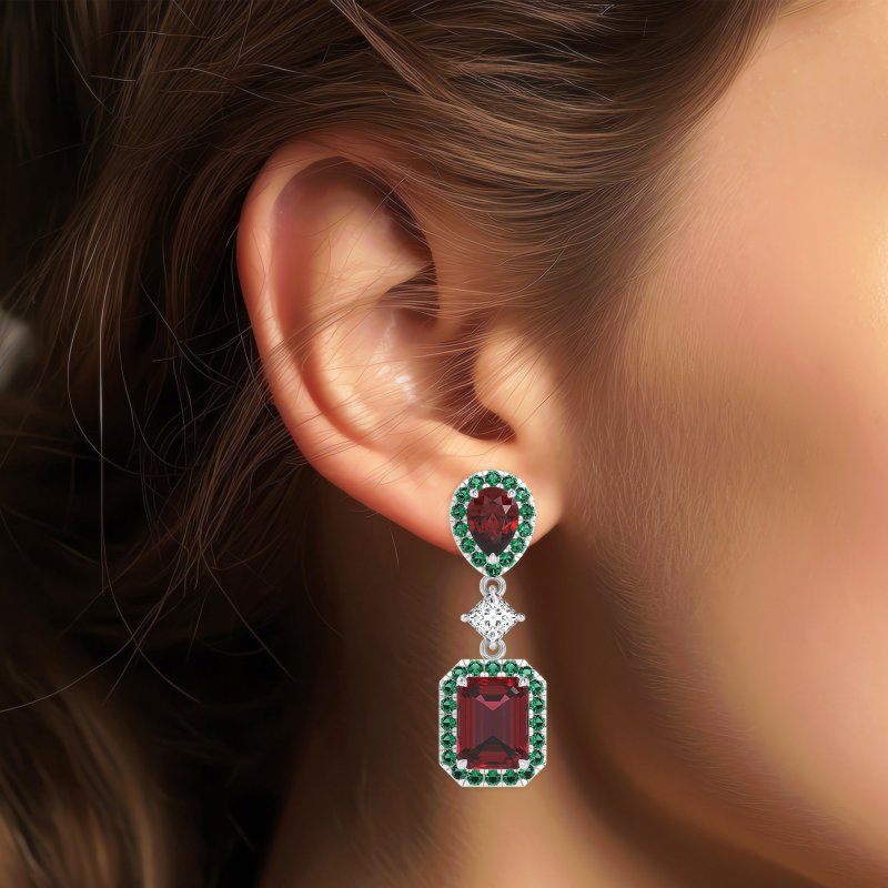 Multi Shape Halo Antique Dangle Earrings
