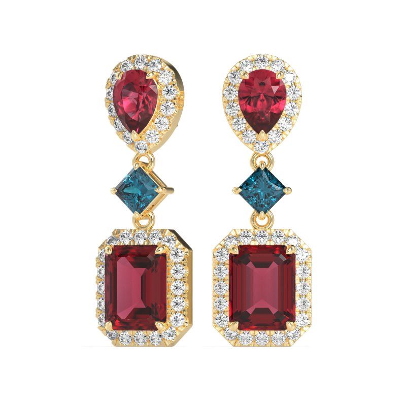 Multi Shape Halo Antique Dangle Earrings