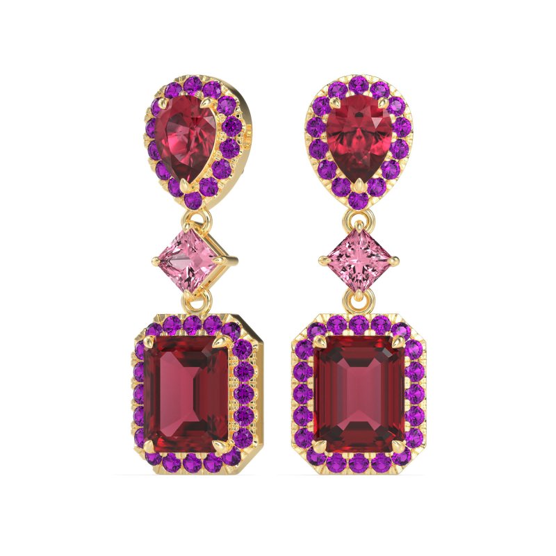 Multi Shape Halo Antique Dangle Earrings