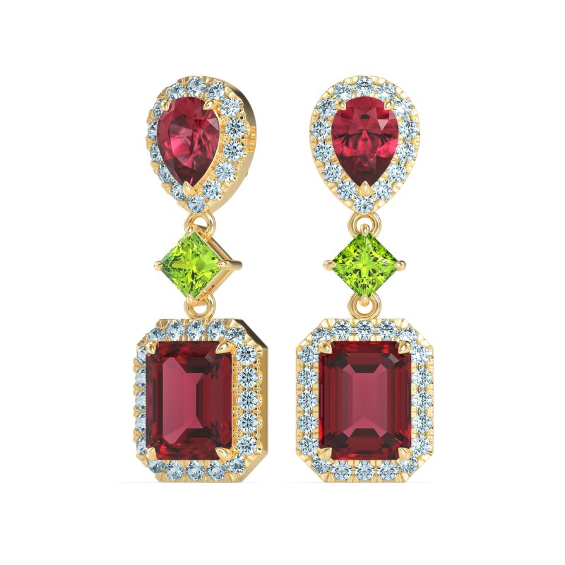 Multi Shape Halo Antique Dangle Earrings