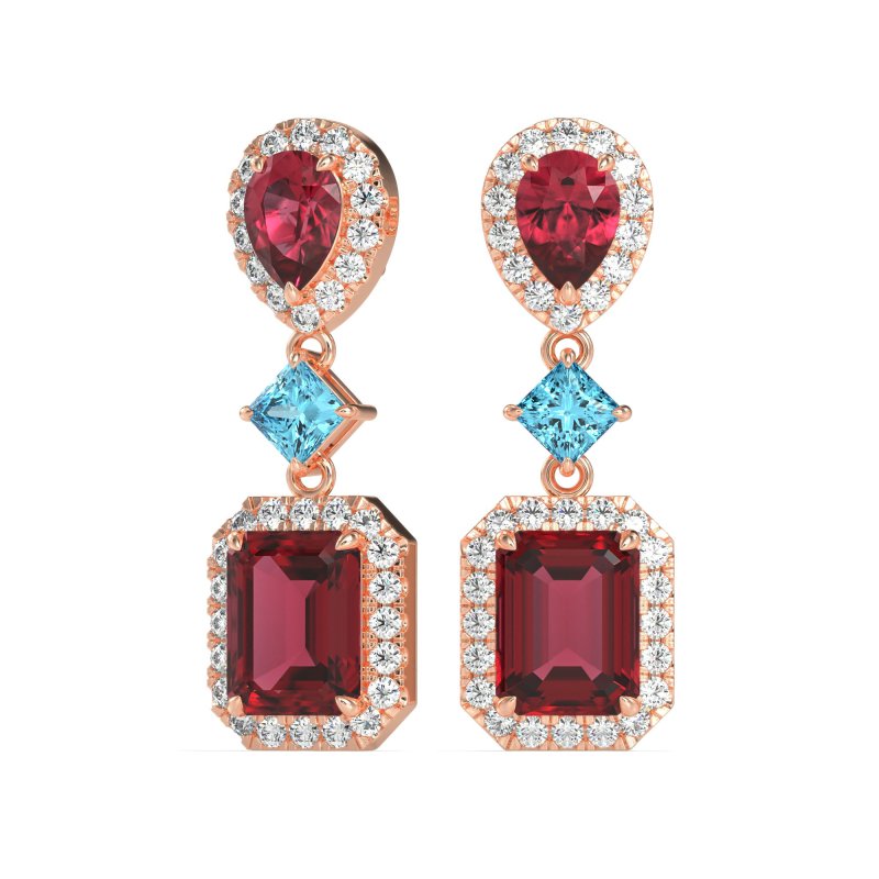 Multi Shape Halo Antique Dangle Earrings