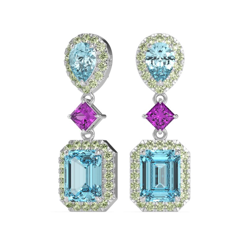 Multi Shape Halo Antique Dangle Earrings
