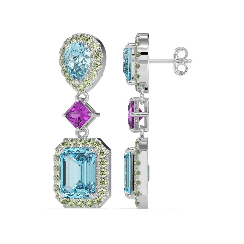 Multi Shape Halo Antique Dangle Earrings