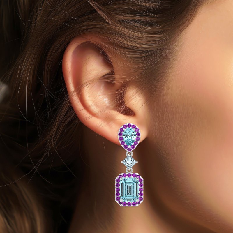 Multi Shape Halo Antique Dangle Earrings
