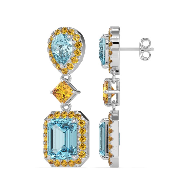 Multi Shape Halo Antique Dangle Earrings
