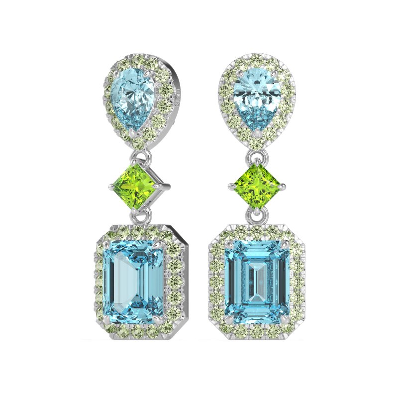 Multi Shape Halo Antique Dangle Earrings