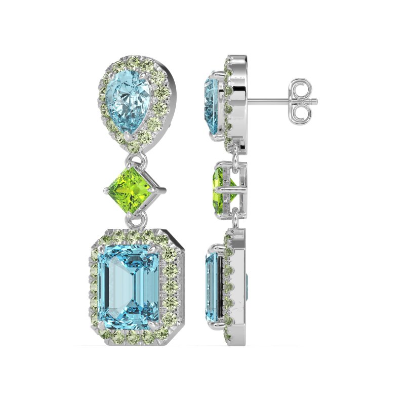 Multi Shape Halo Antique Dangle Earrings