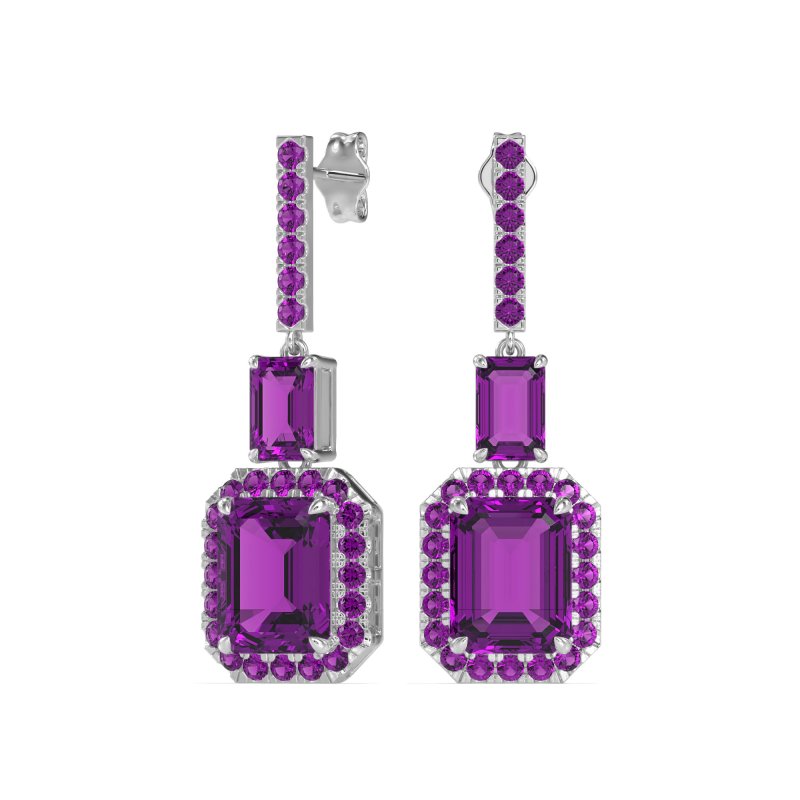 Emerald Cut Halo Dangle Earrings