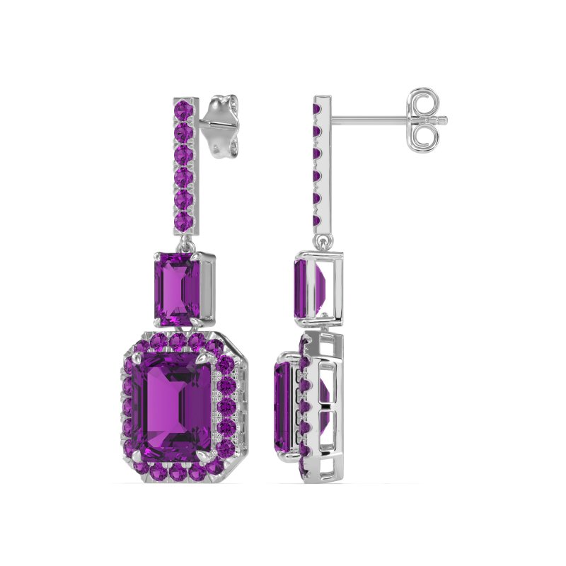 Emerald Cut Halo Dangle Earrings