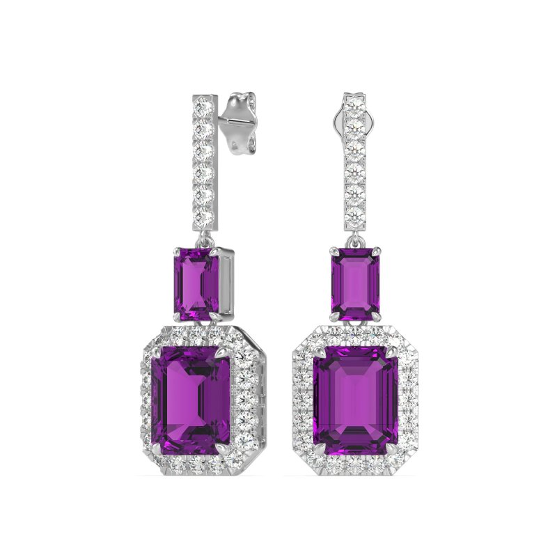 Emerald Cut Halo Dangle Earrings