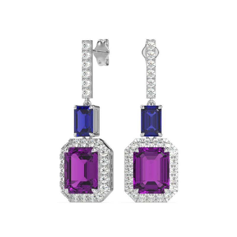 Emerald Cut Halo Dangle Earrings