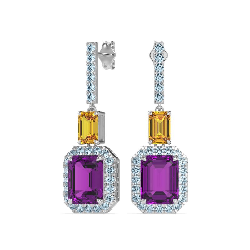 Emerald Cut Halo Dangle Earrings