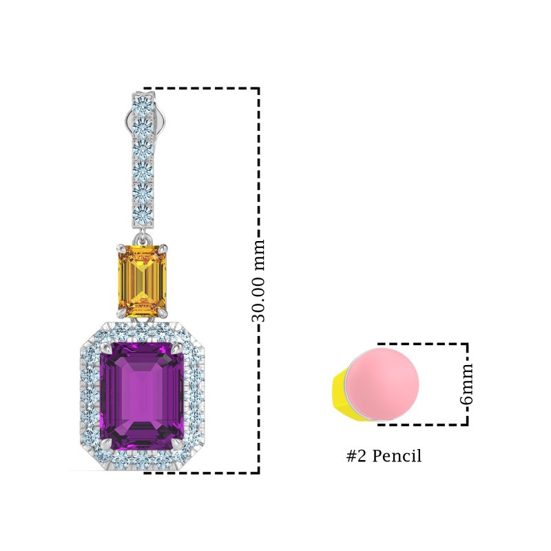 Emerald Cut Halo Dangle Earrings