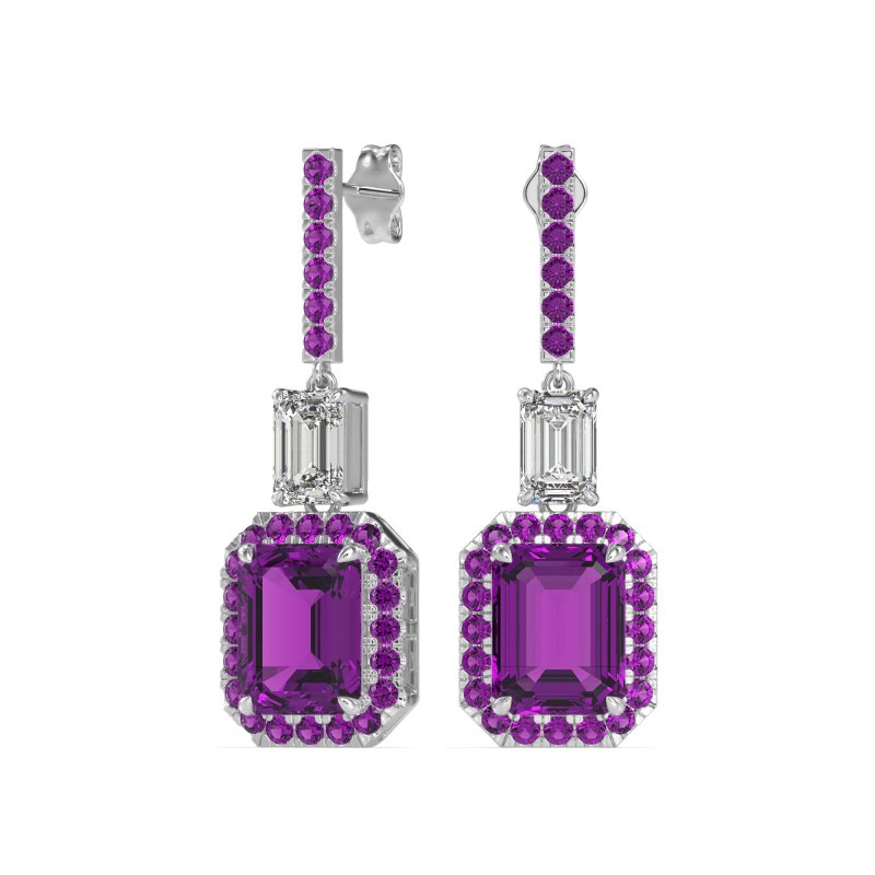 Emerald Cut Halo Dangle Earrings