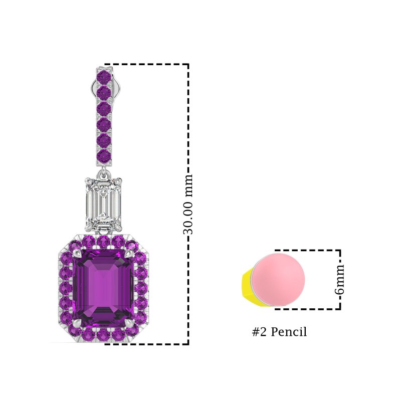 Emerald Cut Halo Dangle Earrings