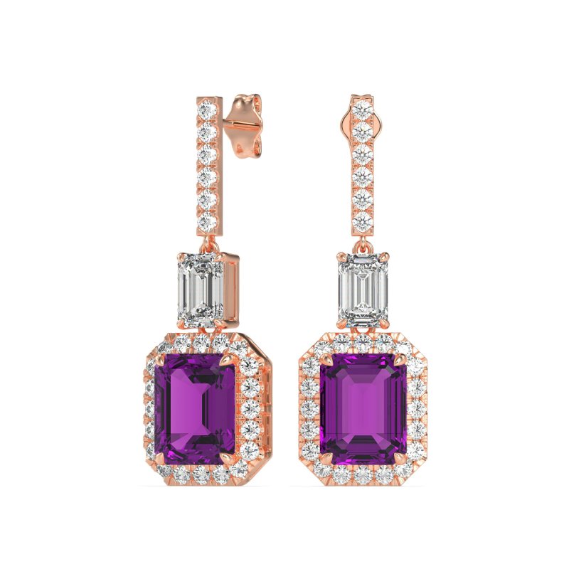 Emerald Cut Halo Dangle Earrings