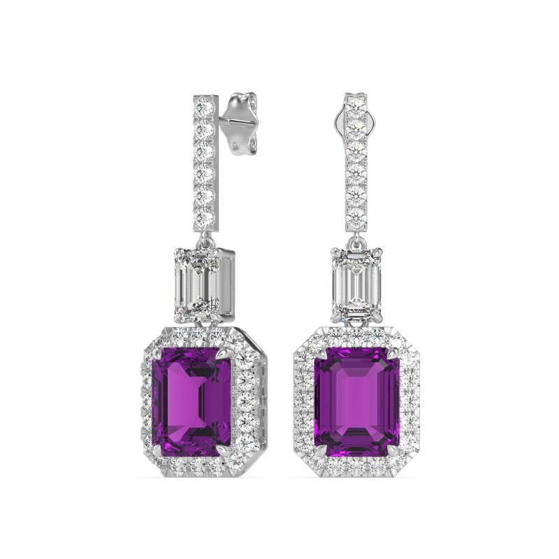Emerald Cut Halo Dangle Earrings