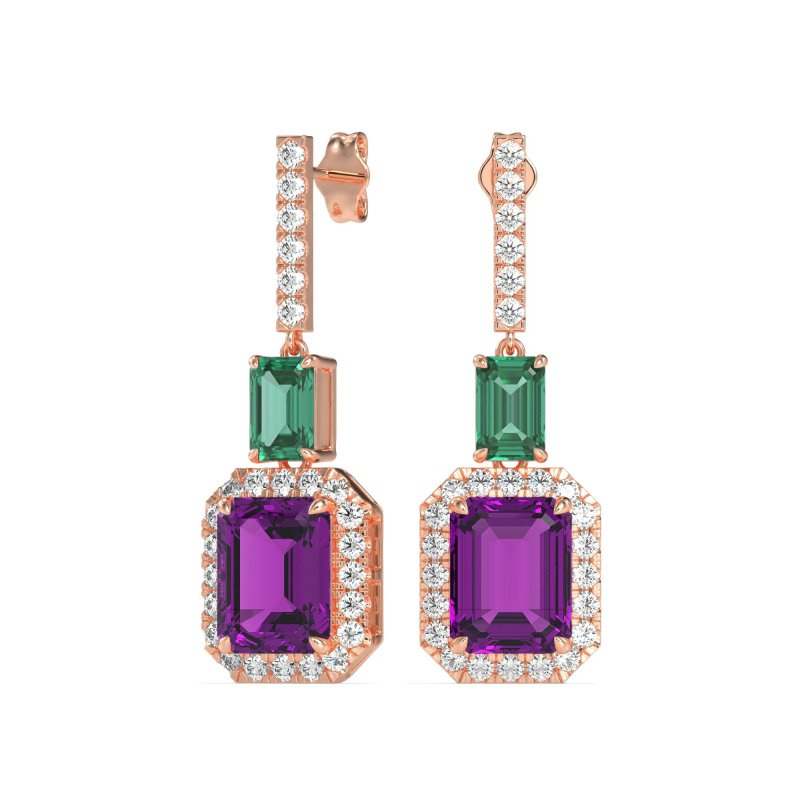 Emerald Cut Halo Dangle Earrings