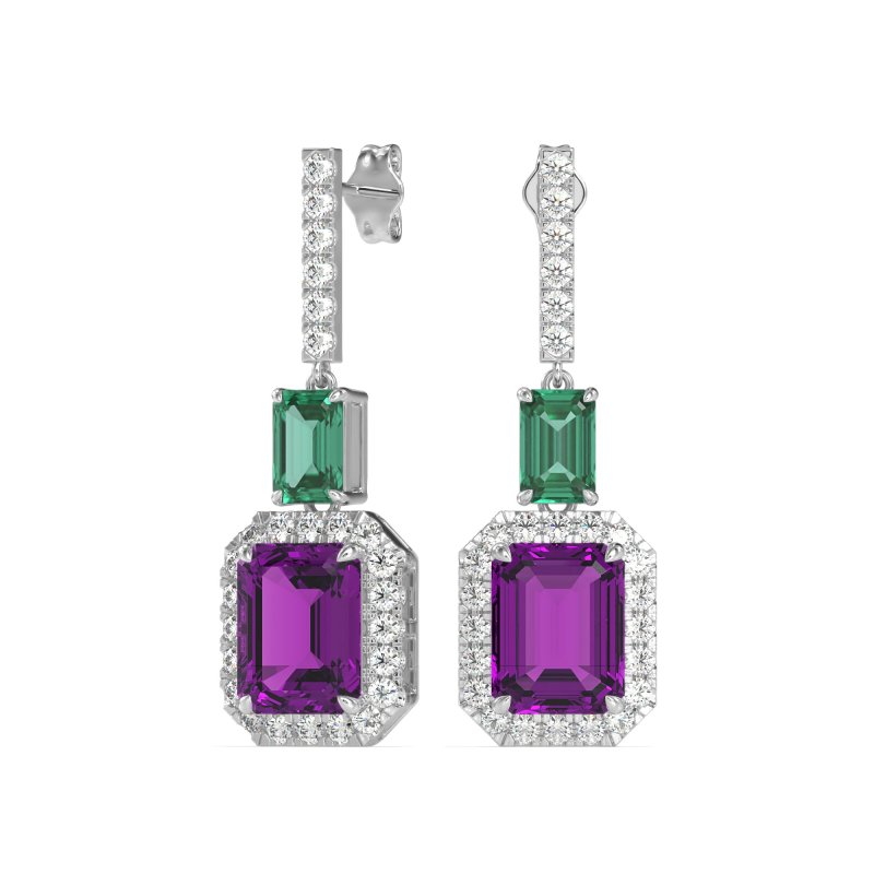 Emerald Cut Halo Dangle Earrings